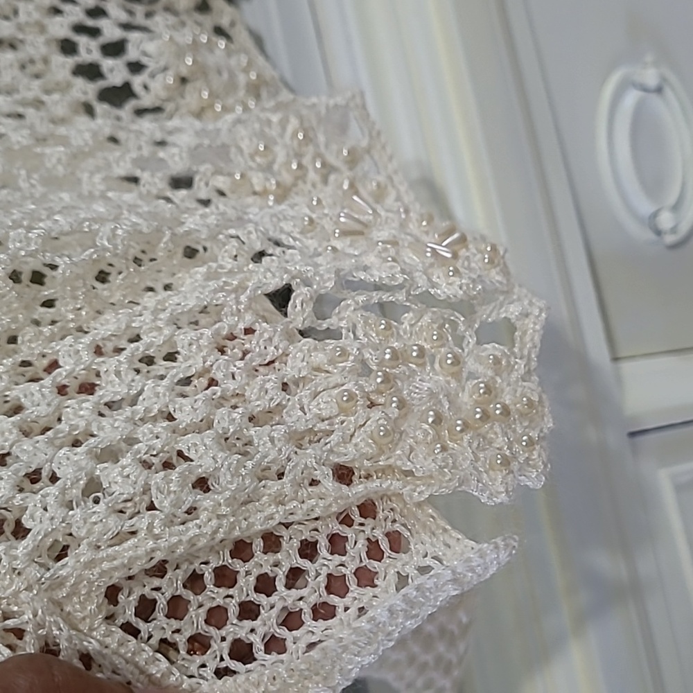 Seventh Avenue crochet pearl beaded top Romantic Y2K Boho Festival Fairy - Picture 5 of 11